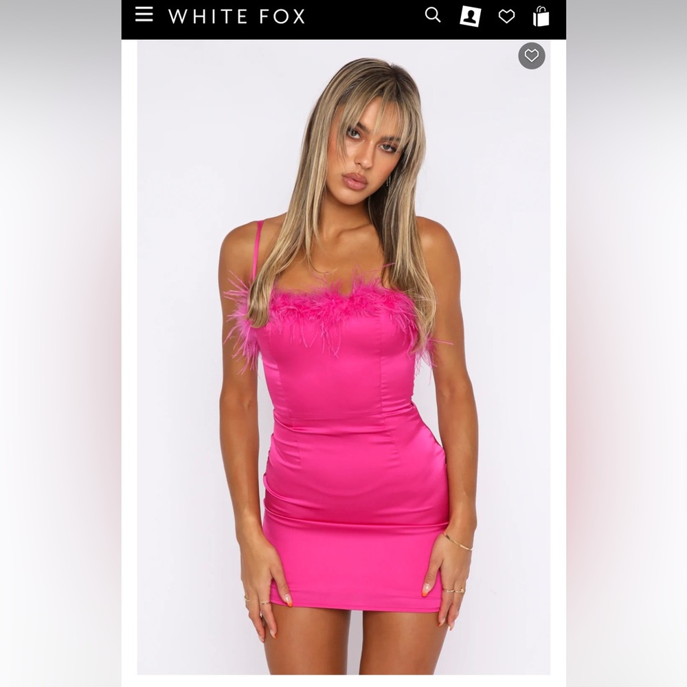 COPY - White Fox Pink Satin Dress with Feather Trim Size XS